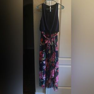 Shelby & Palmer- Navy Blue and Floral Print Front Tie Dress